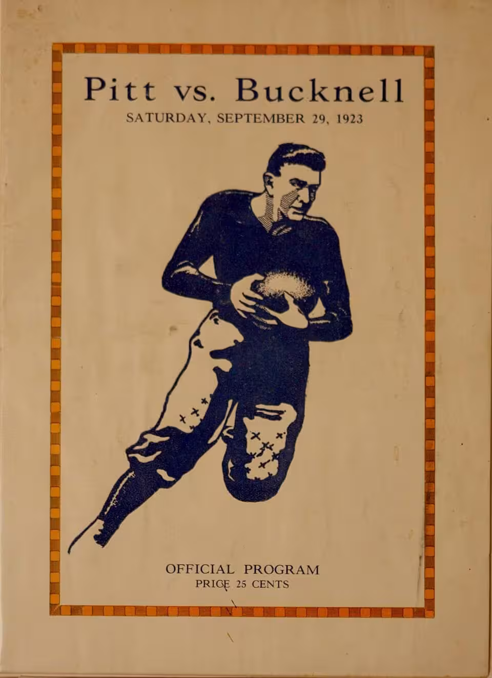 Vintage manilla colored image of 1923 Bucknell versus Pitt Game Day Football Program Cover Photo