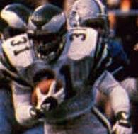 Philadelphia Eagles' running back Wilbert Montgomery rushing the ball against the Dallas Cowboys in the 1980 NFC Championship Game on January 11, 1981.