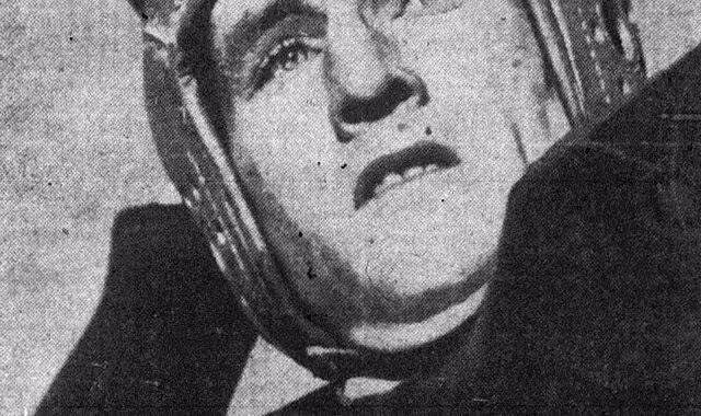 headshot image of Bob Waterfield 1947 posing to throw a football
