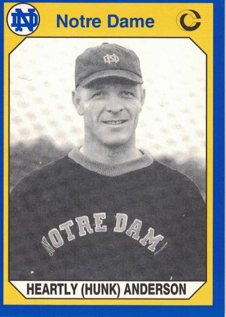 1990 Collegiate Collection Notre Dame - Card
of Hunk Anderson. Darin Hayes' personal collection.
