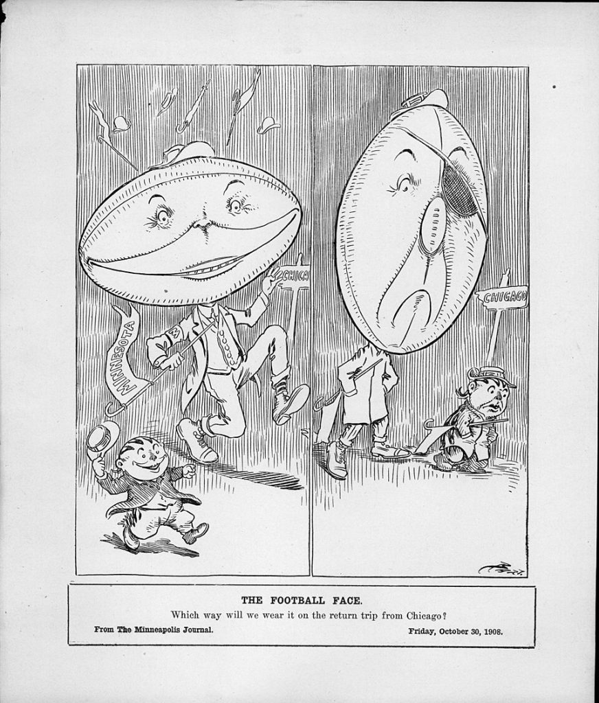 Black and white vintage artists sketch of football satire from the 19th century