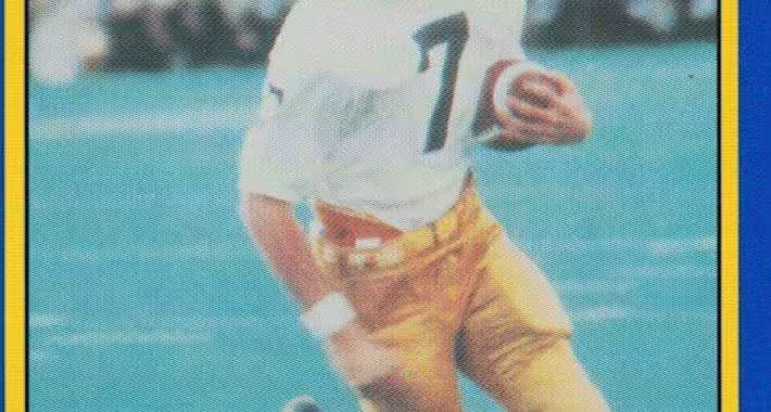 color image of trading card Joe Theismann on his 1990 Collegiate Collection Notre Dame Legends card (Darin Hayes personal collection)