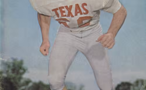 Color publicity photo of Texas Longhorn numb er 60, Tommy Nobis, a player for the Texas Longhorns football team, circa 1964.