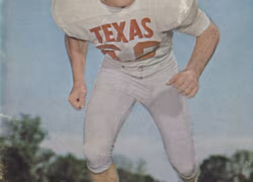 Color publicity photo of Texas Longhorn numb er 60, Tommy Nobis, a player for the Texas Longhorns football team, circa 1964.