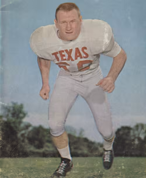 Color publicity photo of Texas Longhorn numb er 60, Tommy Nobis, a player for the Texas Longhorns football team, circa 1964.
