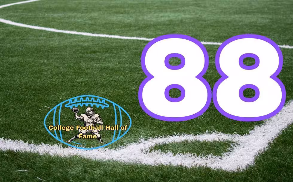 88 image on a grass field, with a Pigskin Dispatch College HOF logo.