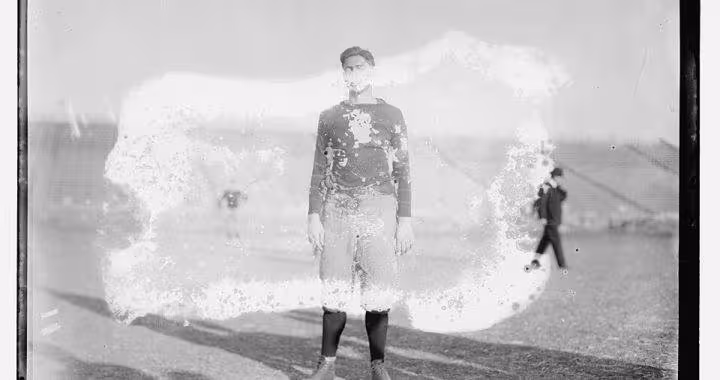 A tarnished and water stained black and white image of Harold Ballin 1910