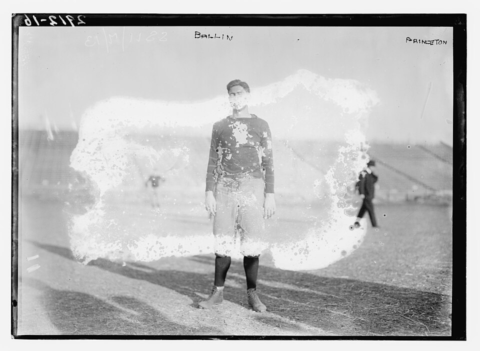 A tarnished and water stained black and white image of Harold Ballin 1910