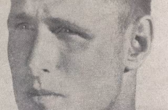 A black and white yearbook head only image of Billy Kilmer at UCLA in 1959.