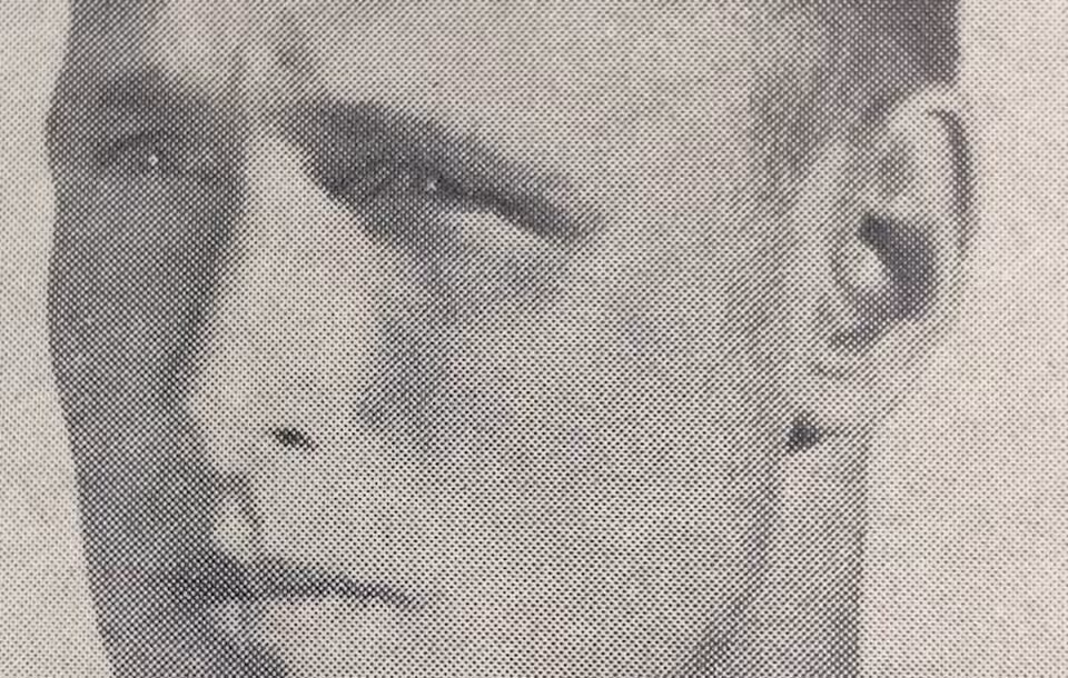 A black and white yearbook head only image of Billy Kilmer at UCLA in 1959.