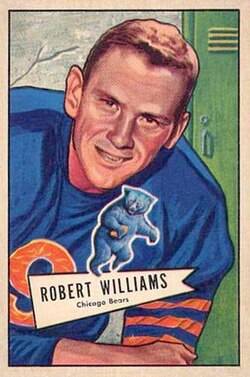 Full color American football player Bob Williams (quarterback) on a 1952 Bowman Large card.
