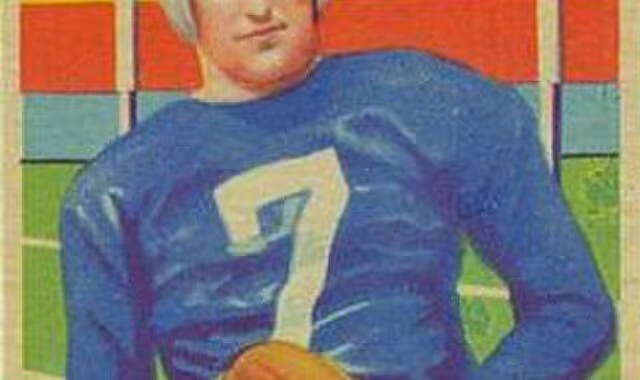 Color water color dwg of A football card of Dutch Clark from the 1935 National Chicle Football set.