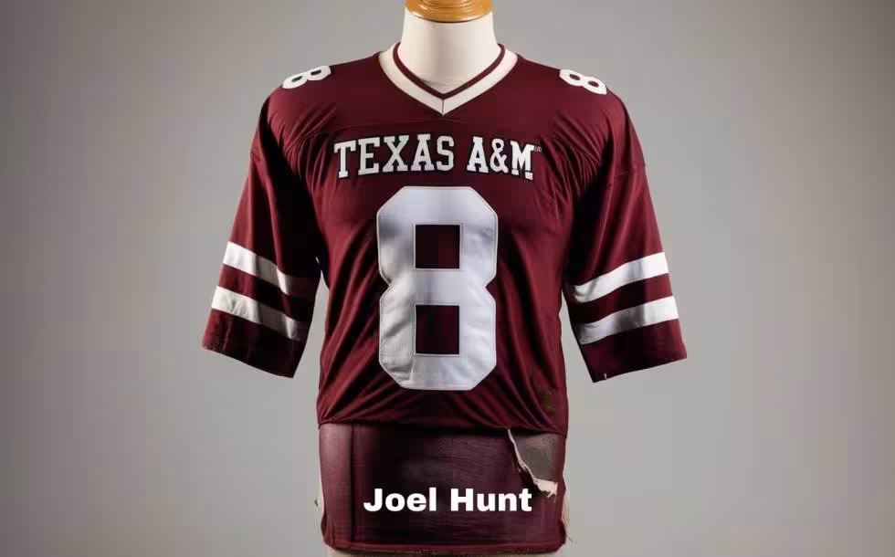 Gemini AI-created image of a crimson Texas A&M number 8 jersey.