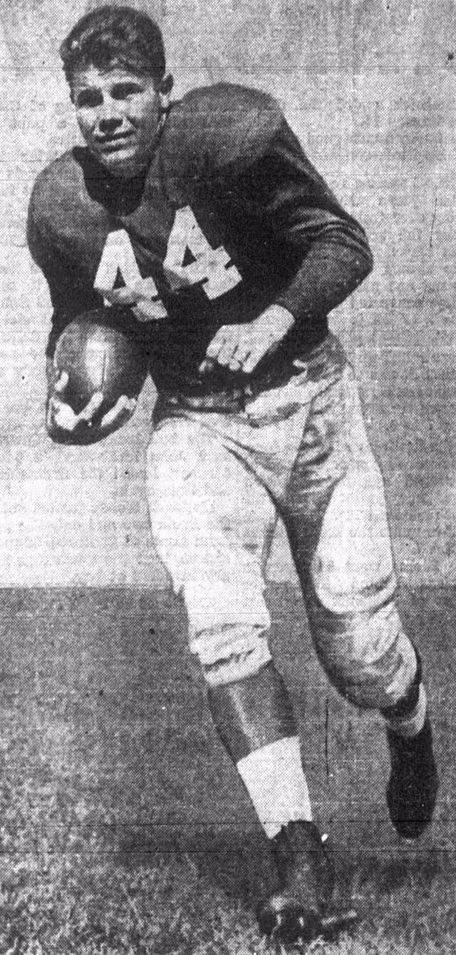 Vintage b/w publiicity action running pose for number 44 Kyle Rote in 1953.
