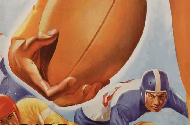 Full color hand water color drawn October 12, 1946 Temple University versus University of Pittsburgh football game program cover Lon Keller illustrated the cover photo