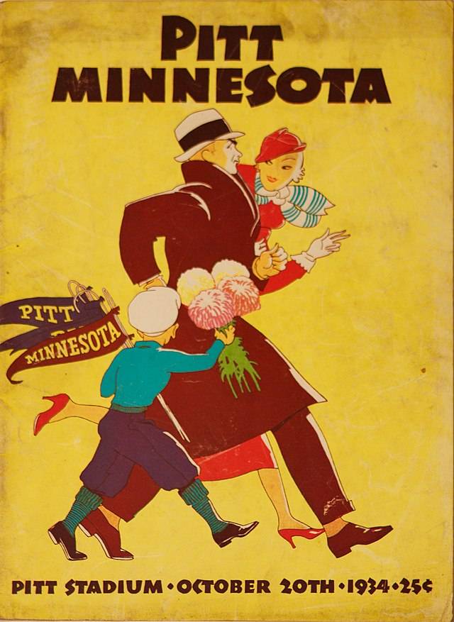 Full color illustrated October 20, 1934 "Varsity News" official football program for the Pitt versus Minnesota game.