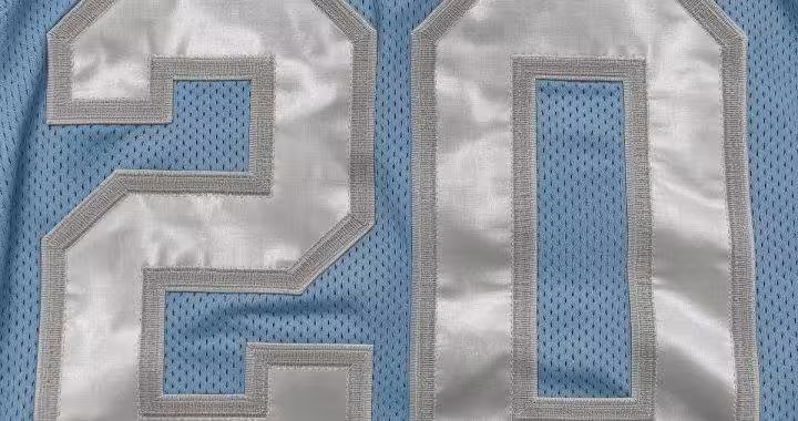 light Blue football jersey number 20 in white letters.