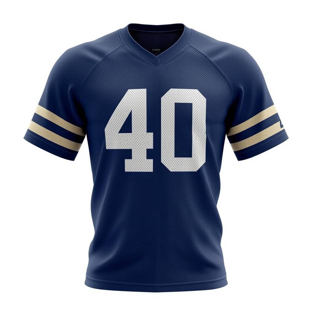 Canva AI generated image representative of a jersey that the player may have worn, early 1970s Yale Bulldogs jersey 40, with a Pigskin Dispatch College HOF & Yale logos.