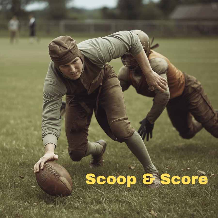 AI image of a 1920s players reaching for a loose football