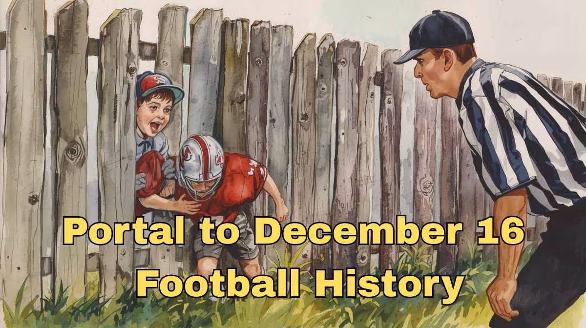 AI generated water color of two kids, dressed in American football gear of the 1950s era trying to sneak under a wooden fence to watch a game as the referee gazes at them in disbelief