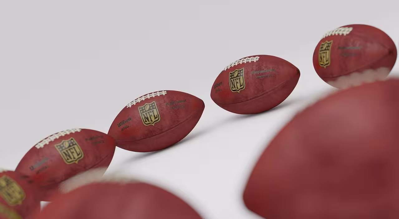 footballs lined up in a circular pattern