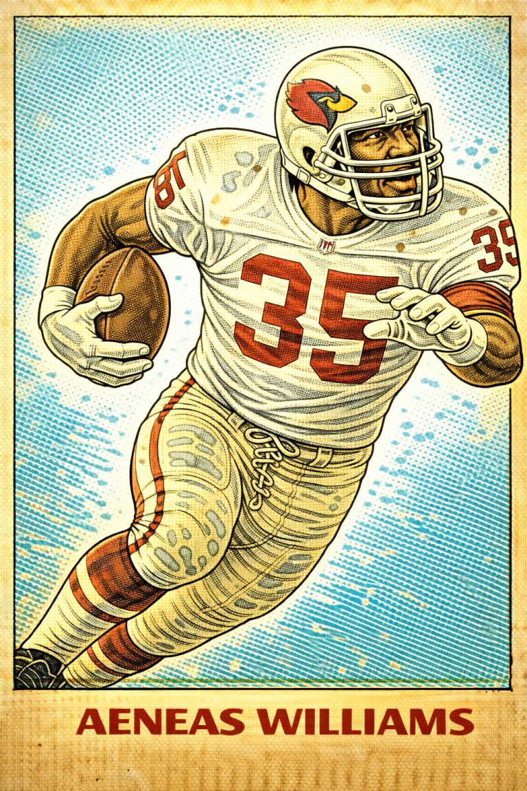 AI image of a football player wearing a Cardinals jersey 35 in an action pose