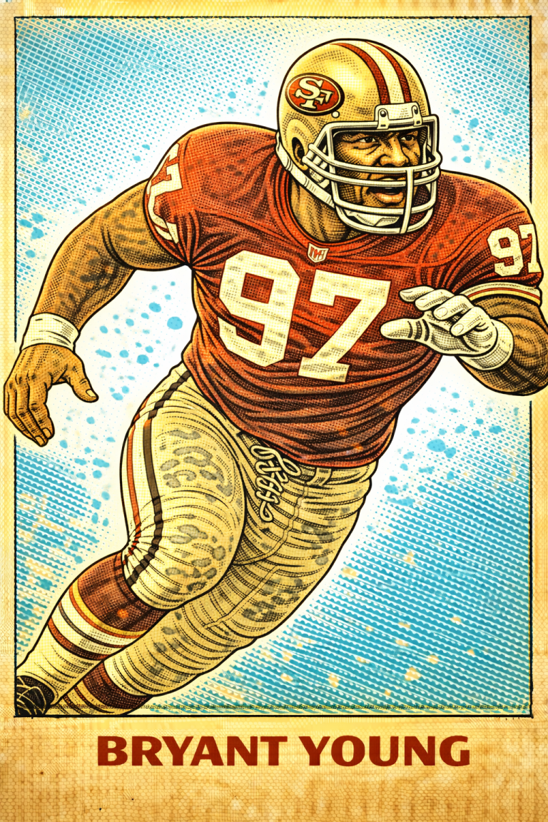 AI image of a football player wearing a 49ers jersey 97 in an action pose