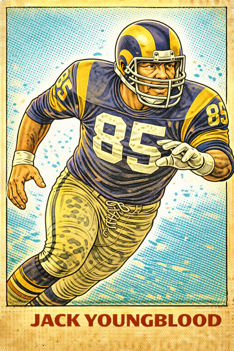 AI image of a football player wearing a Rams jersey 85 in an action pose