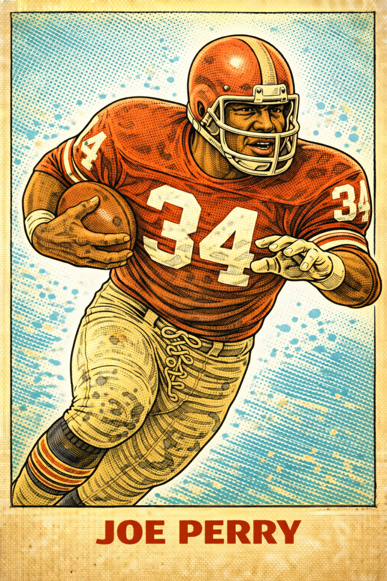 AI image of a football player Joe Perry wearing a 49ers jersey 34 in an action pose