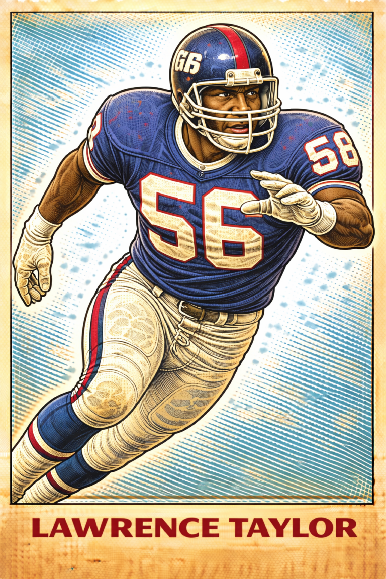 AI image of a football player wearing a NY Giants jersey 56 in an action pose