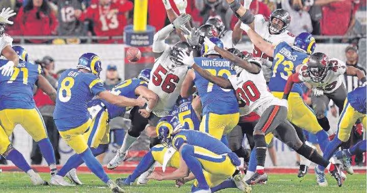 color newspaper image of Rams' Matt Gay Game Winning Kick 2022 against the Bucs