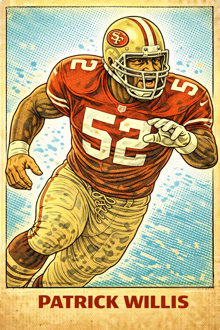 AI image of a football player wearing a 49ers jersey 52 in an action pose