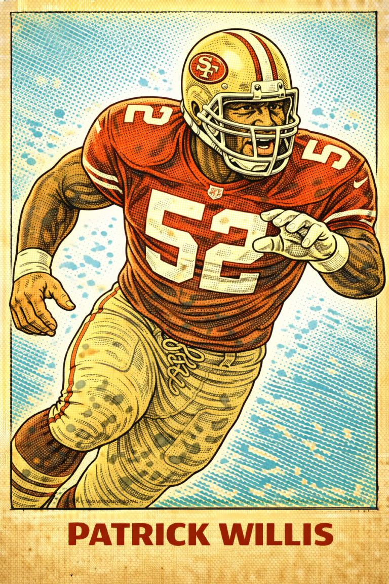 AI image of a football player wearing a 49ers jersey 52 in an action pose