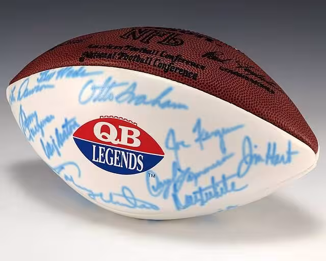 color image shot of football features brown and white panels as well as white laces.