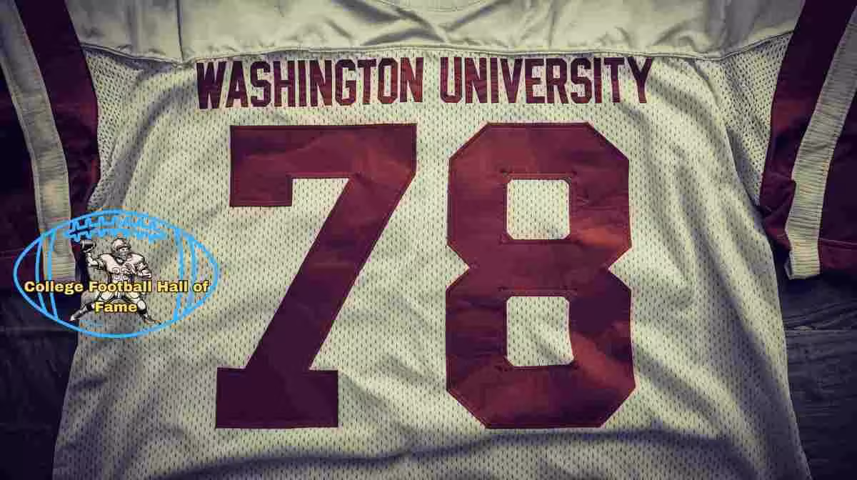 Image of a white with red numerals Washington University football Jersey number 78 rendering with PD College football HOF emblem.