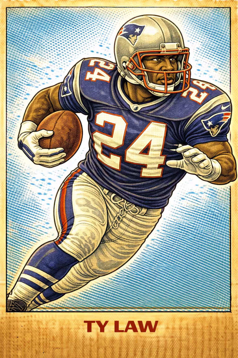 AI image of a football player wearing a Patriots jersey 24 in an action pose
