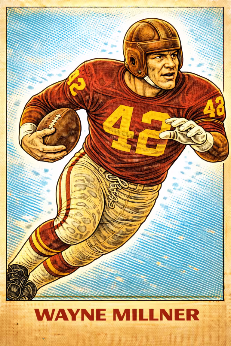 AI image of a football player wearing a vintage jersey 42 in an action pose