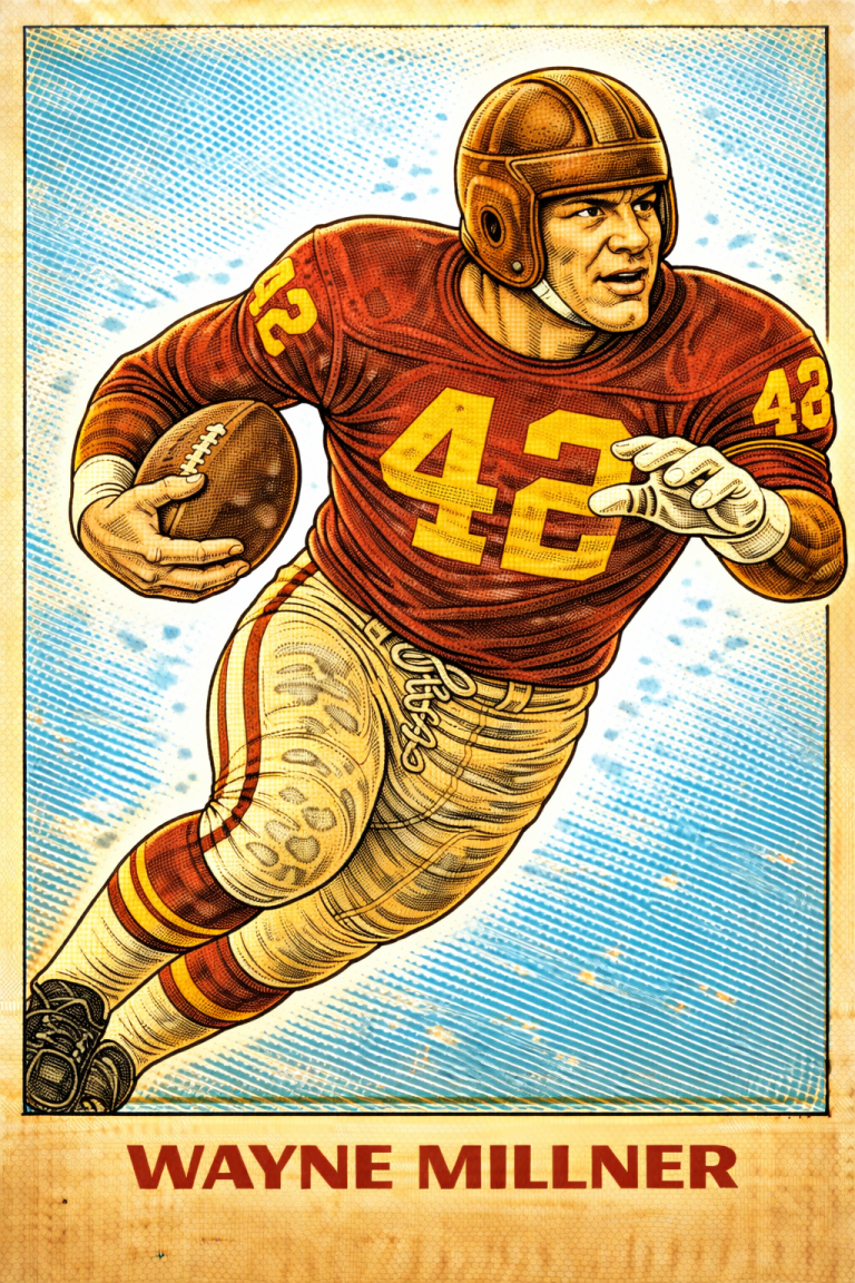 AI image of a football player wearing a vintage jersey 42 in an action pose