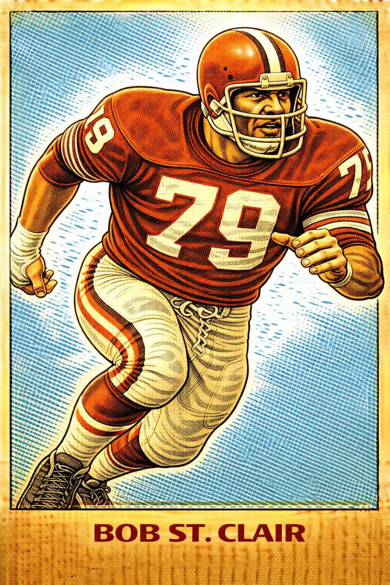 AI image of a football player wearing an reddish jersey 79 in an action pose