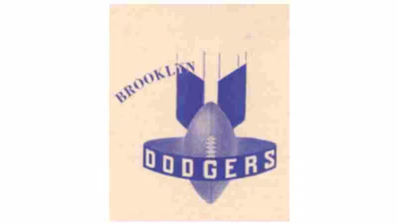 Old Brooklyn Dodgers NFL blue inked emblem of a football shaped bomb falling on an off white background