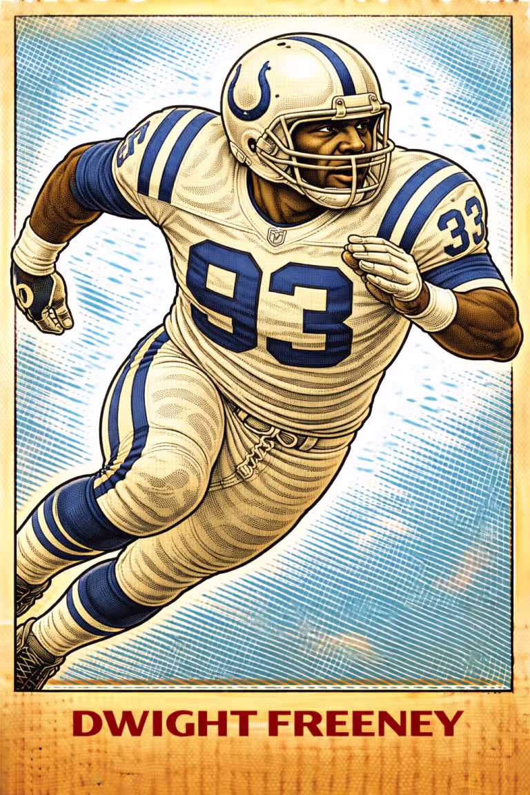 AI image of a football player wearing an Colts jersey 93 in an action pose