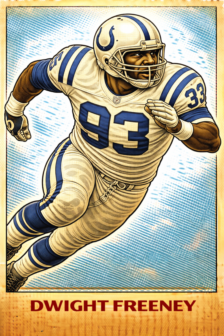 AI image of a football player wearing an Colts jersey 93 in an action pose
