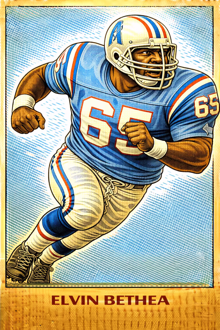 AI image of a football player wearing an Oilers jersey 65 in an action pose