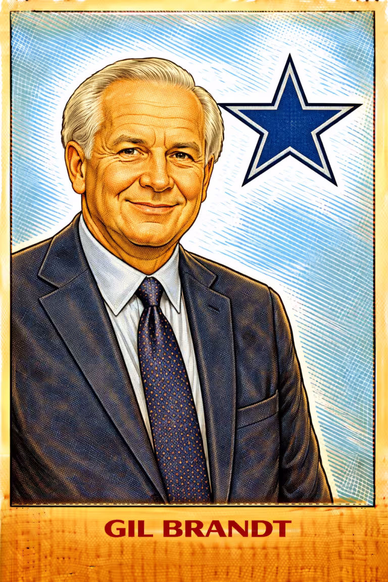 AI image of a football executive wearing a suit in sitting pose in front of the Dallas Star