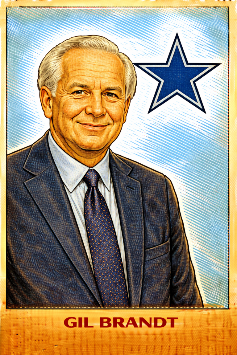 AI image of a football executive wearing a suit in sitting pose in front of the Dallas Star