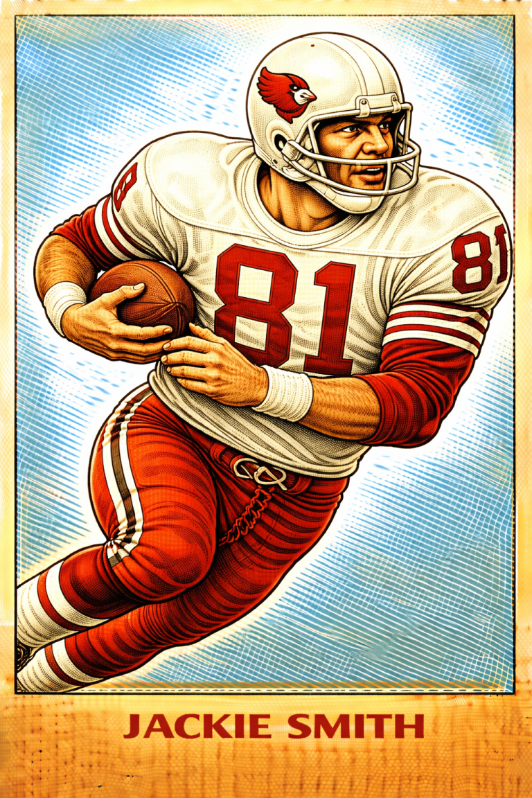 AI image of a football player wearing an Cardinals jersey 81 in an action pose
