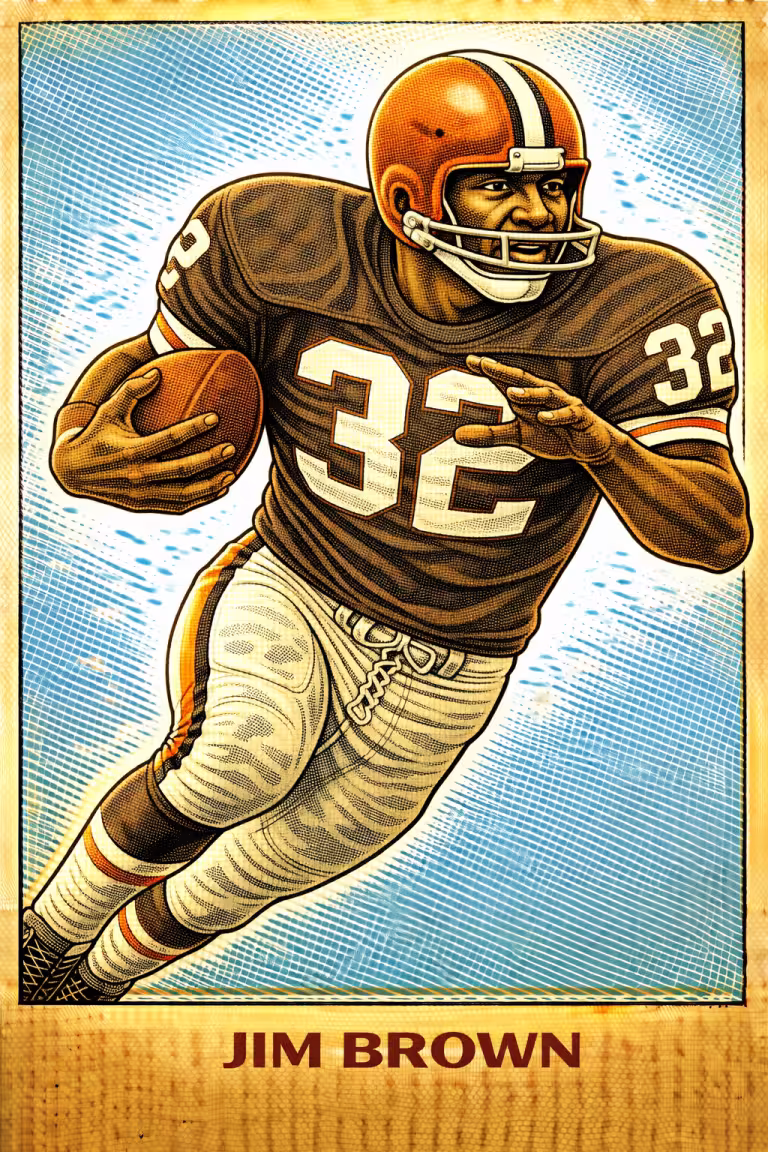 AI image of a football player wearing an Browns jersey 32 in an action pose