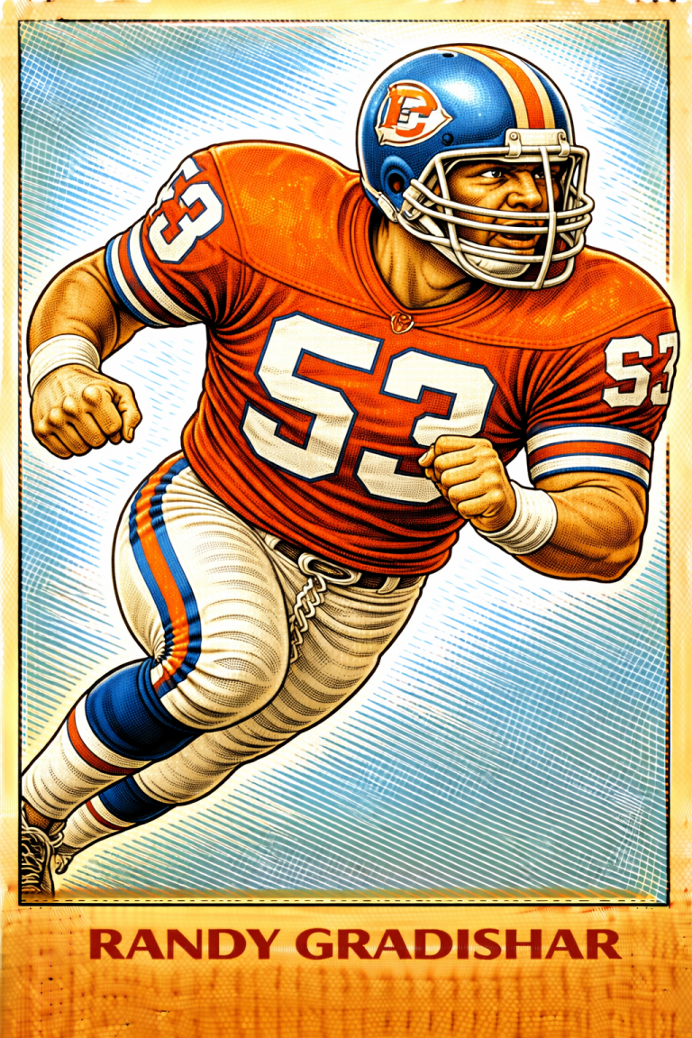 AI image of a football player wearing an Denver jersey 53 in an action pose