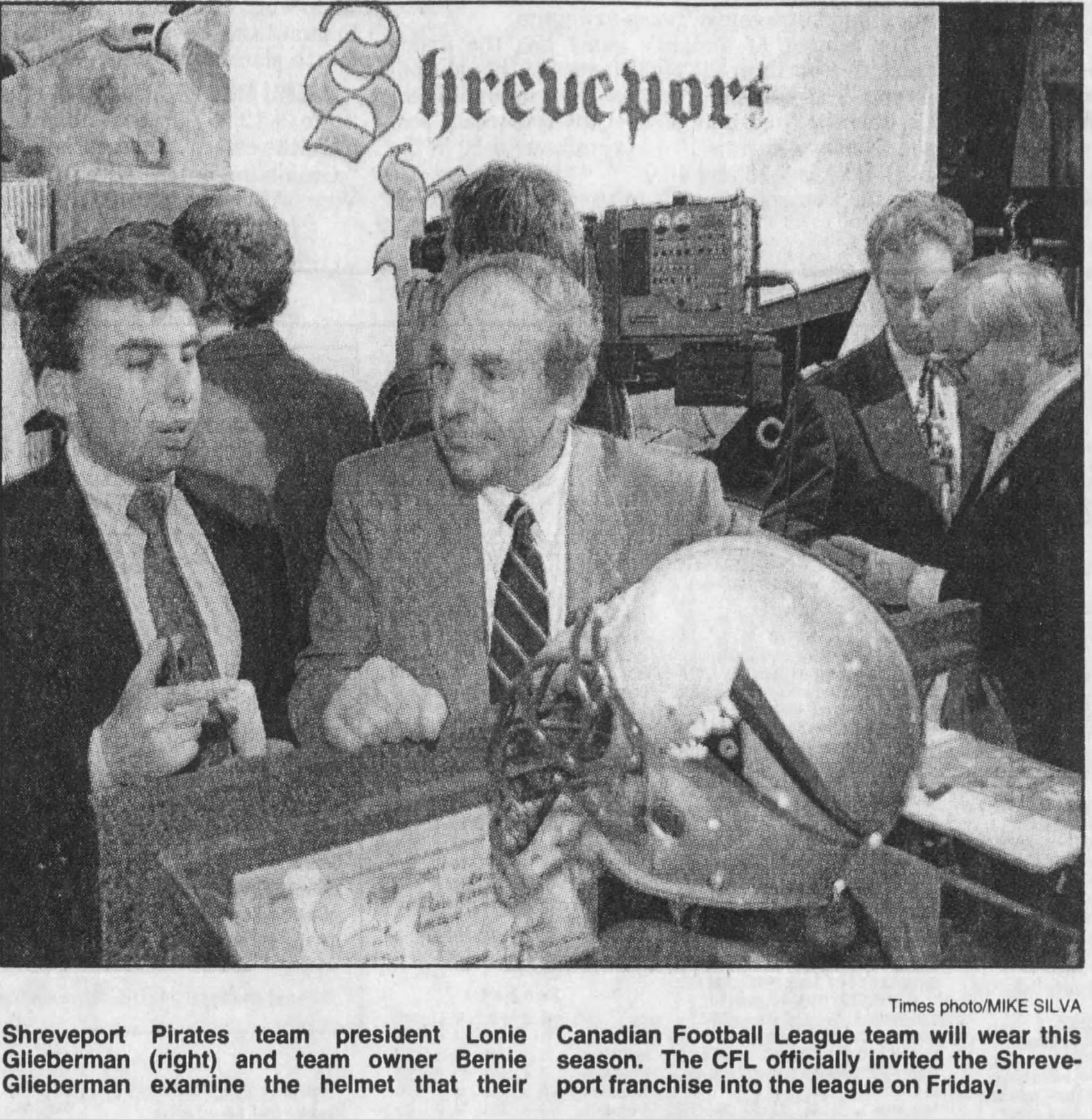 Newspaper image of Shreveport Pirates president Lonie Glieberman with owner Bernie Glieberman