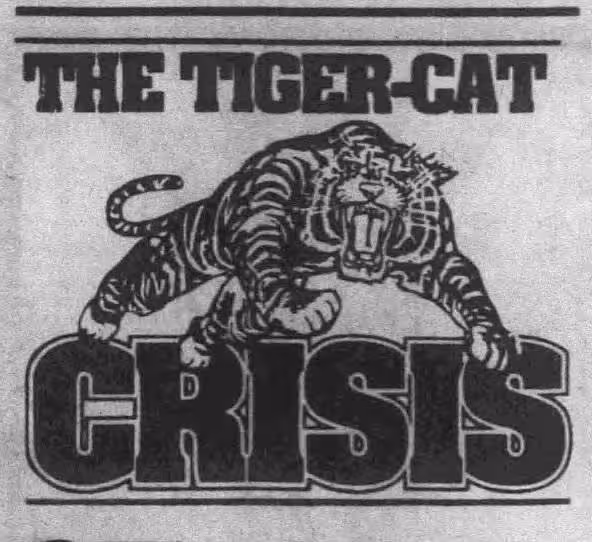 black and white newspaper image of a hand drawn tiger with the inscription The Tiger-Cat Crisis